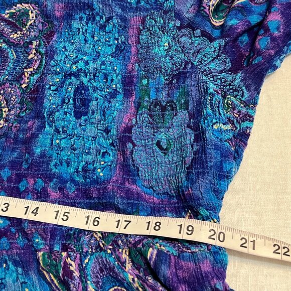 Vintage MORE JAZZ Women's Midi Dress Blue Smocked Short Sleeve Size 1X - Picture 7 of 10